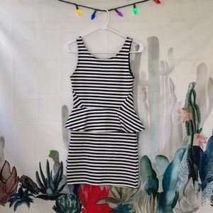 B&W Striped Peplum Bodycon Dress 🖤🤍